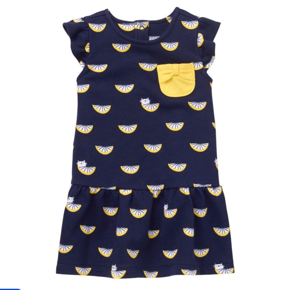 Gymboree Baby Girls Short Sleeve Lemon Printed Dress Navy and Yellow 12-18 Month